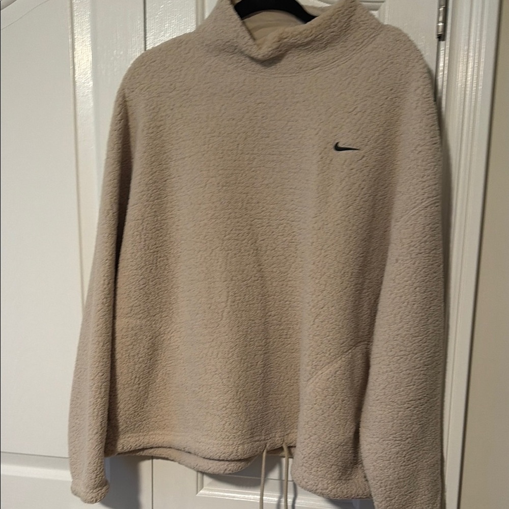 Nike Beige Sherpa Pullover with Black Swoosh